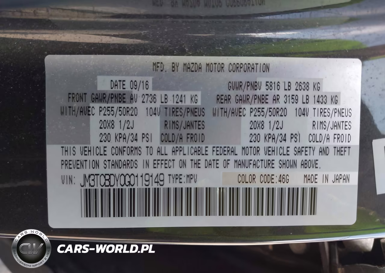 2016 Mazda Cx-9 Grand Touring VIN:JM3TCBDY0G0119149 - 9