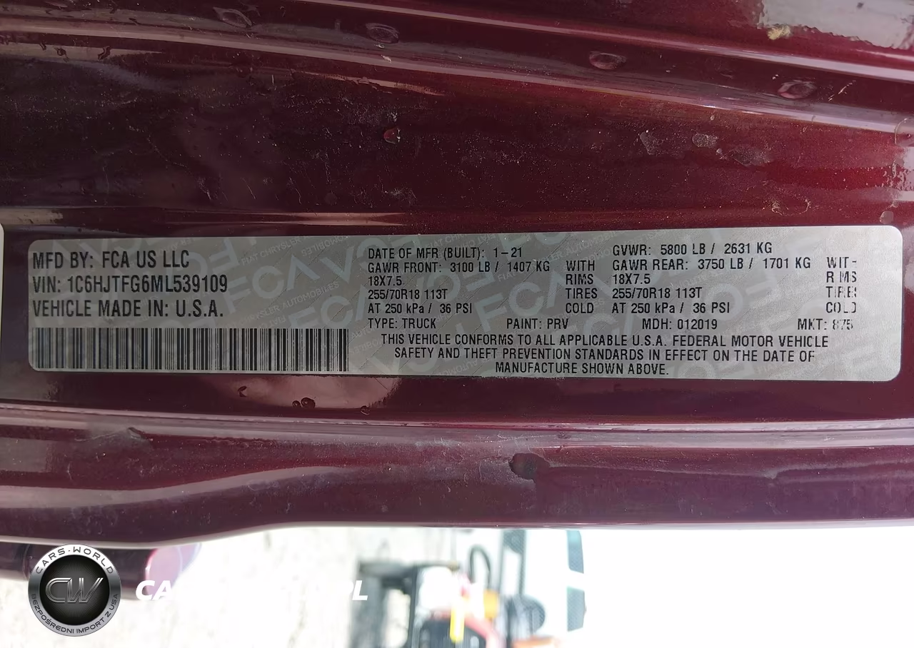 2021 Jeep Gladiator Overland 4X4 VIN:1C6HJTFG6ML539109 - 9