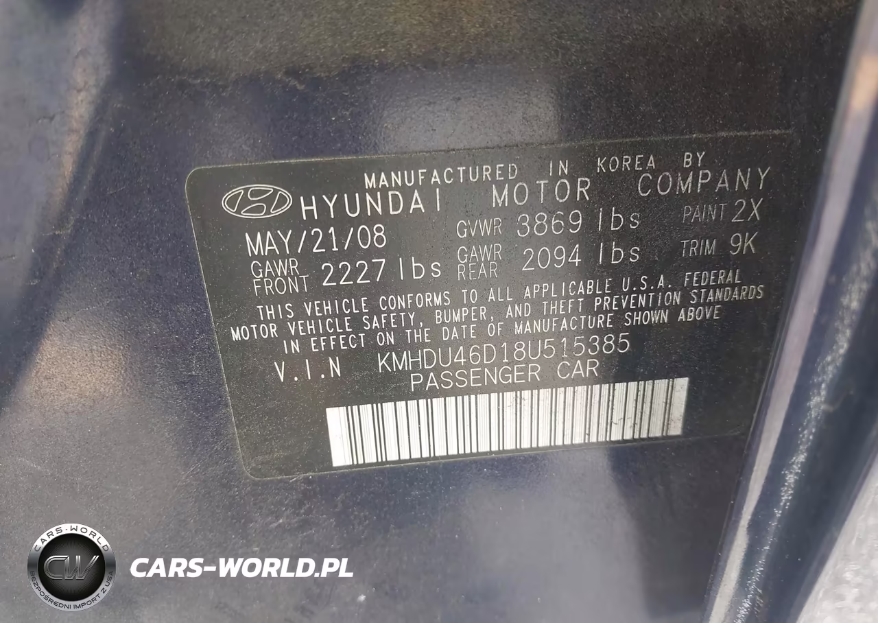 2008 Hyundai Elantra Gls-Se VIN:KMHDU46D18U515385 - 9