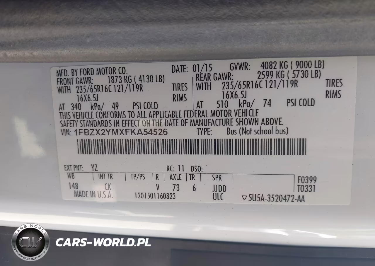 2015 Ford Transit-350 Xlt VIN:1FBZX2YMXFKA54526 - 9