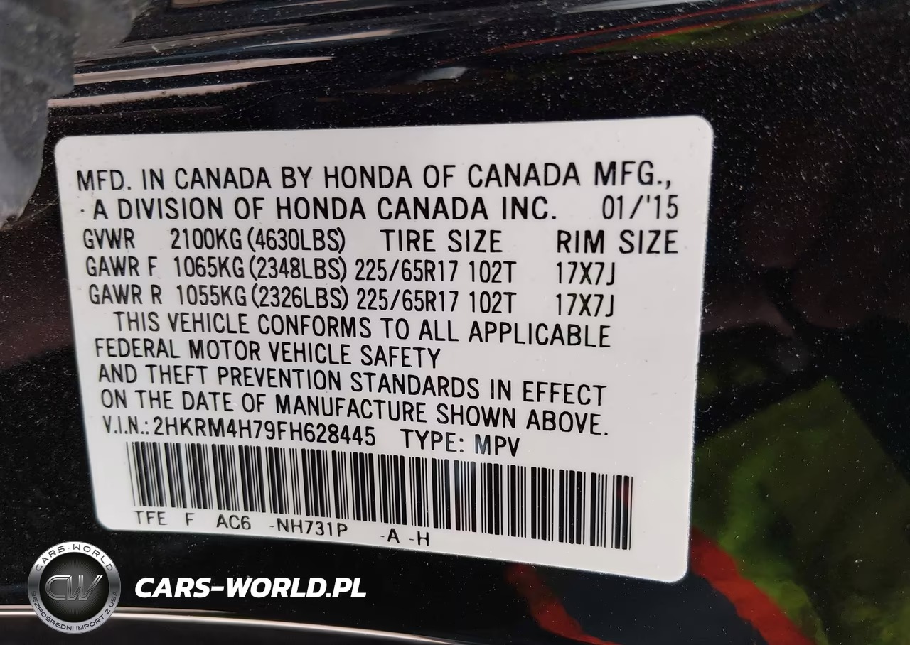2015 Honda Cr-V Ex-L VIN:2HKRM4H79FH628445 - 9