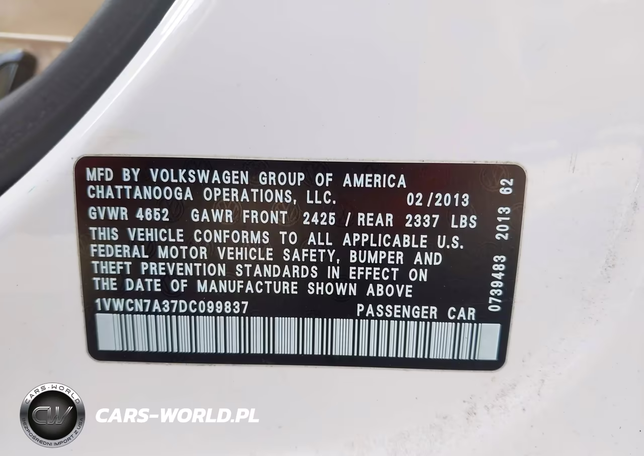 2013 Volkswagen Passat 2.0L Tdi Sel Premium VIN:1VWCN7A37DC099837 - 9