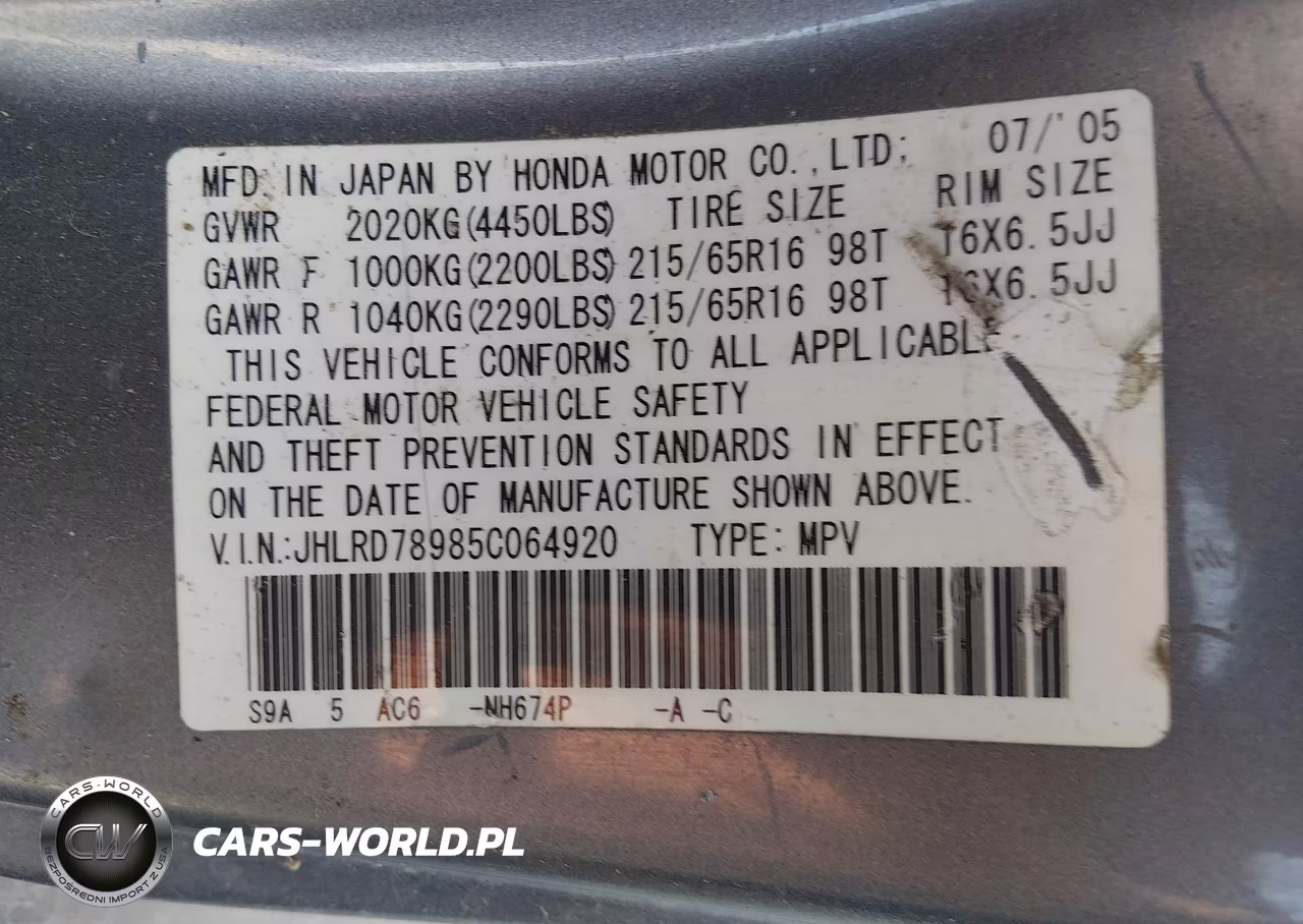 2005 Honda Cr-V Se VIN:JHLRD78985C064920 - 9