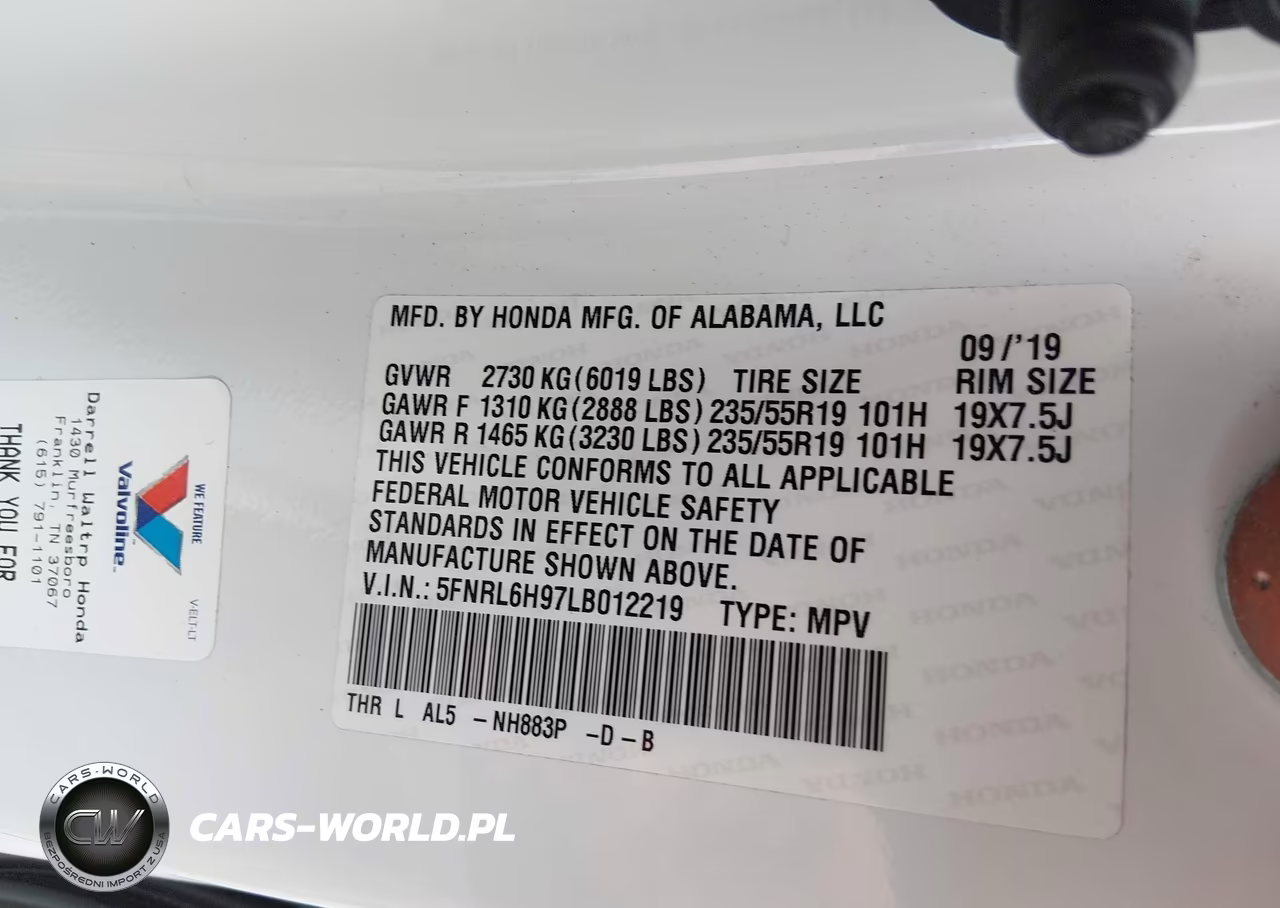 2020 Honda Odyssey Elite VIN:5FNRL6H97LB012219 - 9