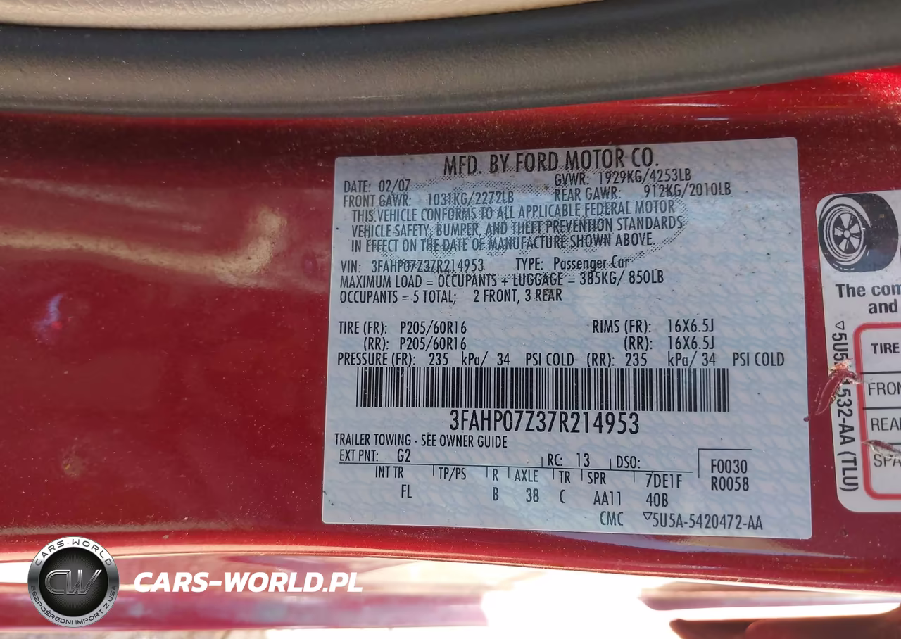 2007 Ford Fusion Se VIN:3FAHP07Z37R214953 - 9