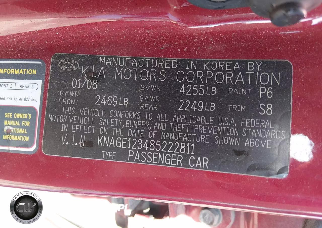 2008 Kia Optima Lx VIN:KNAGE123485222811 - 9