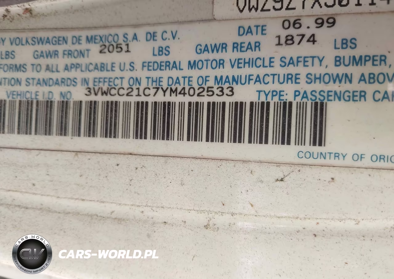 2000 Volkswagen New Beetle Gls VIN:3VWCC21C7YM402533 - 9