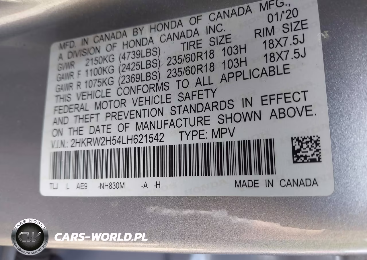 2020 Honda Cr-V Awd Ex VIN:2HKRW2H54LH621542 - 9
