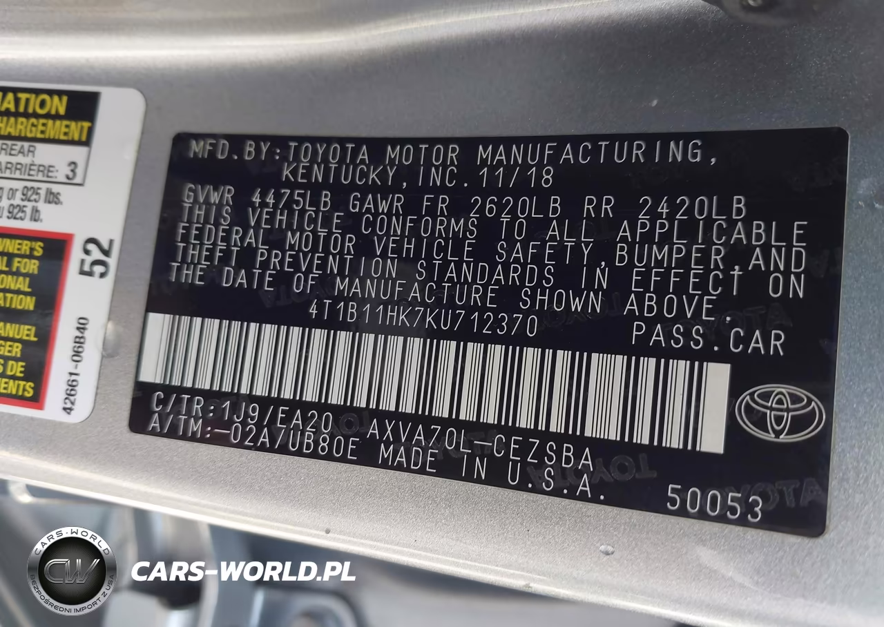 2019 Toyota Camry Se VIN:4T1B11HK7KU712370 - 9