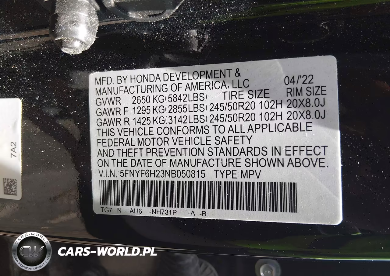 2022 Honda Pilot Awd Special Edition VIN:5FNYF6H23NB050815 - 9