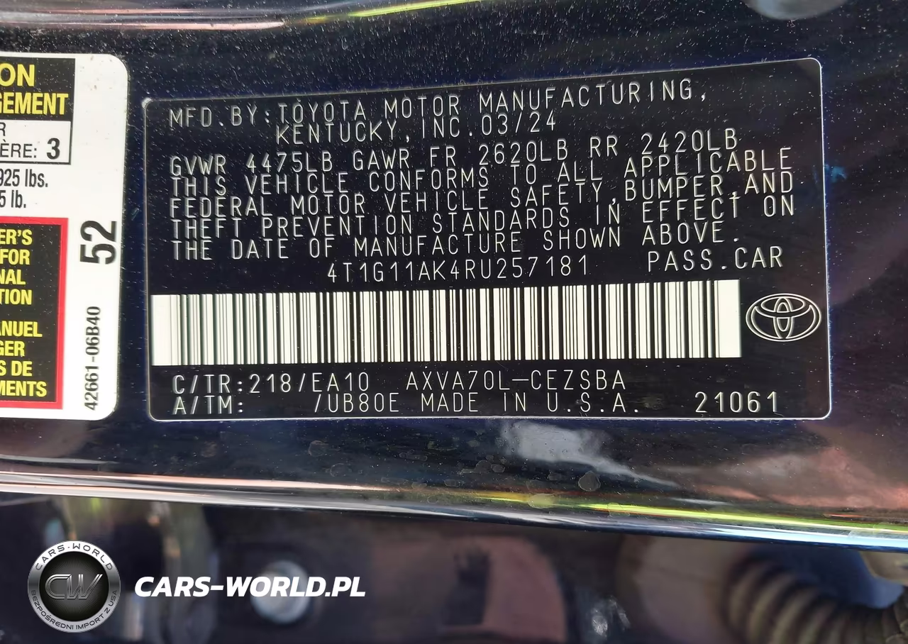 2024 Toyota Camry Se VIN:4T1G11AK4RU257181 - 9