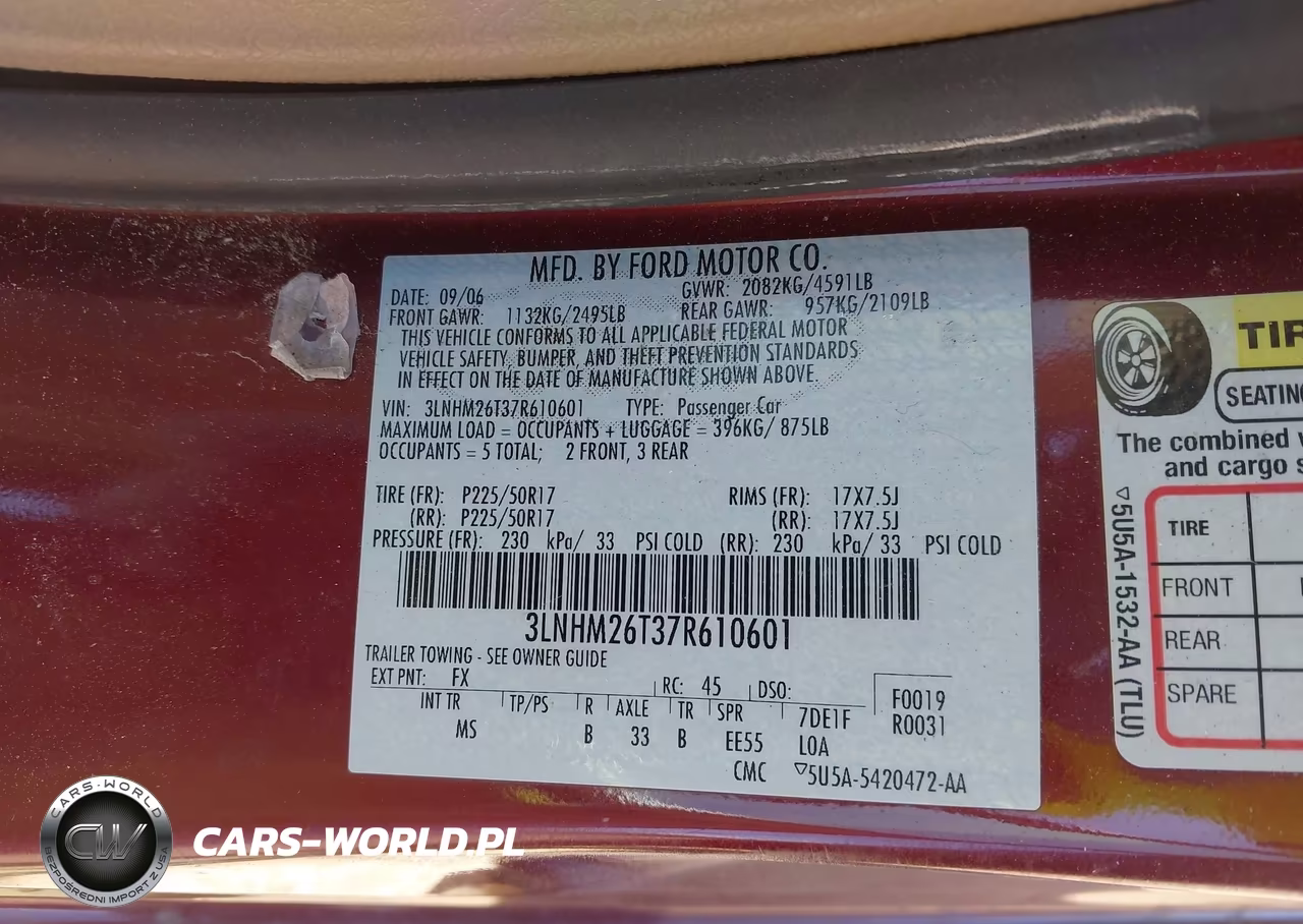 2007 Lincoln Mkz VIN:3LNHM26T37R610601 - 9