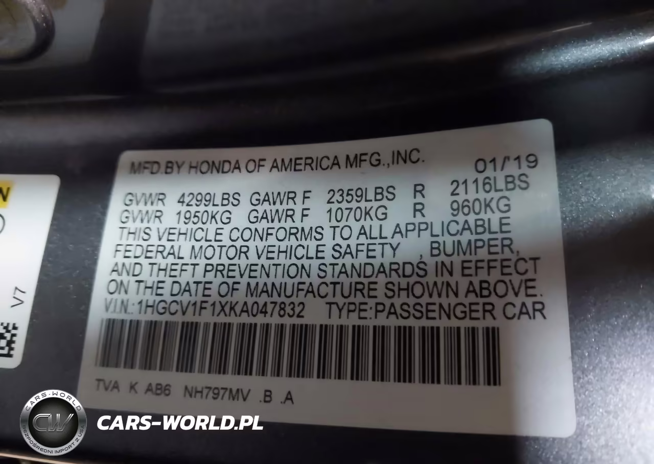 2019 Honda Accord Lx VIN:1HGCV1F1XKA047832 - 9