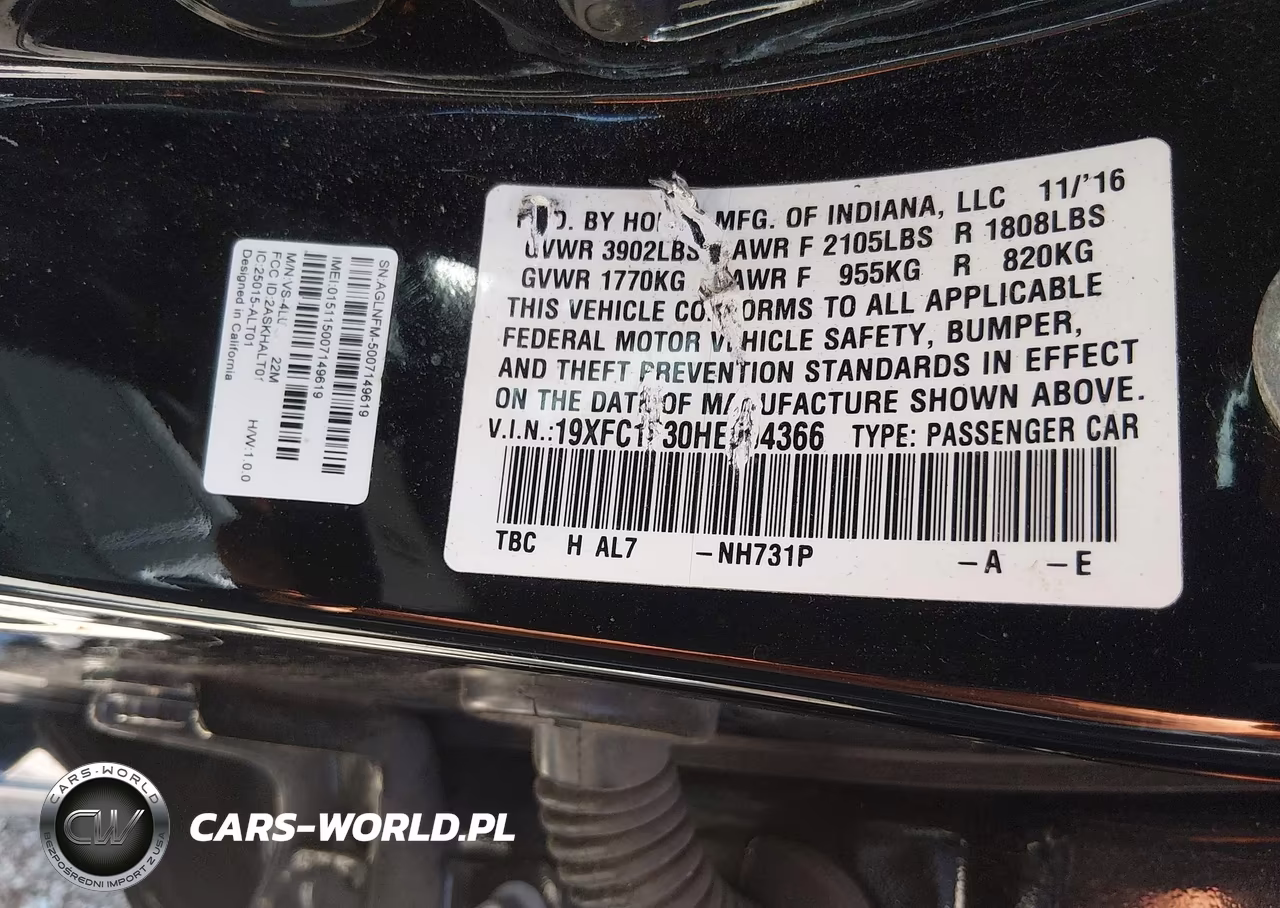 2017 Honda Civic Ex-T VIN:19XFC1F30HE004366 - 9