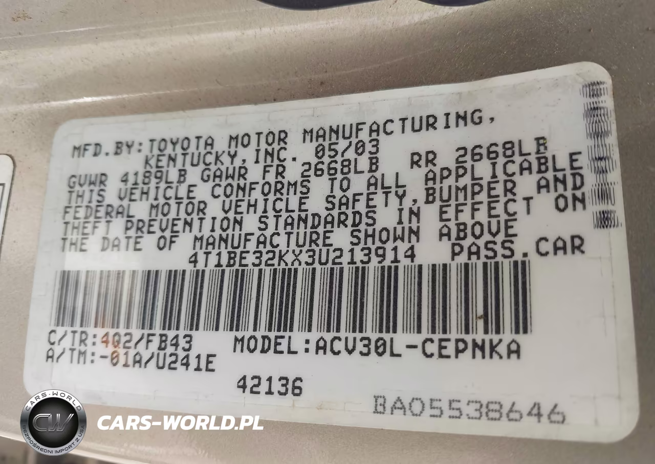 2003 Toyota Camry Le VIN:4T1BE32KX3U213914 - 9