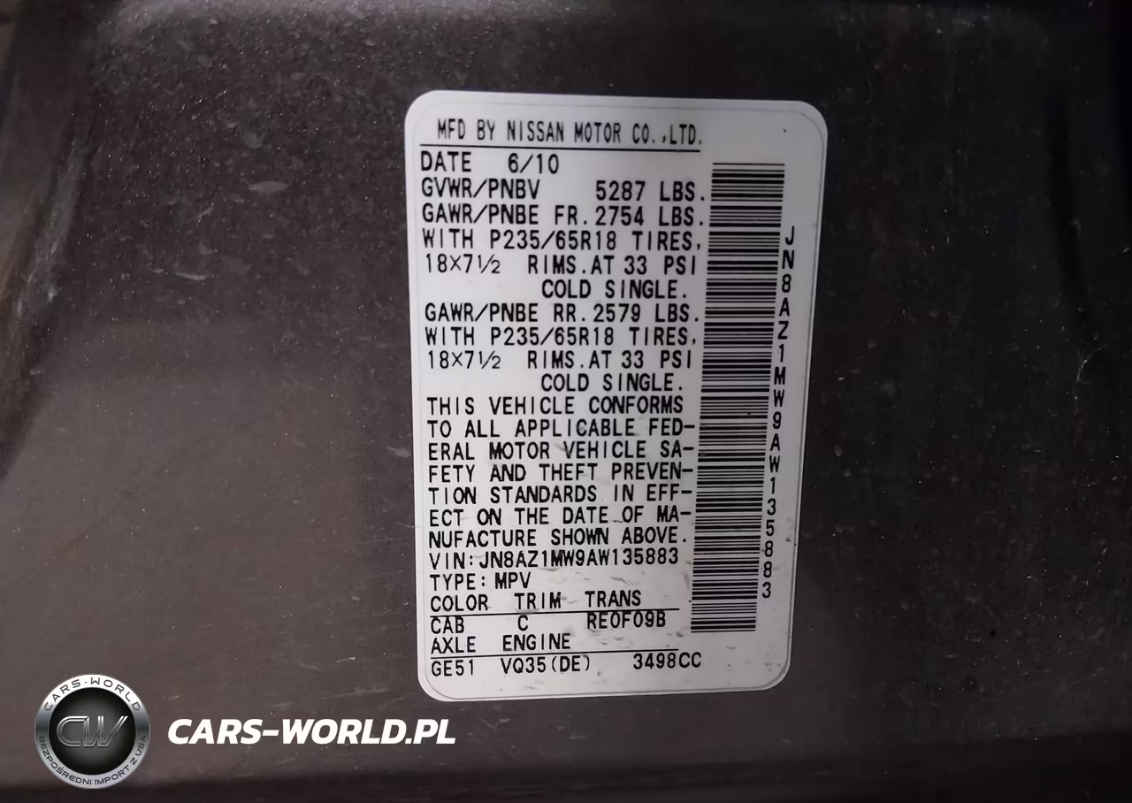 2010 Nissan Murano S VIN:JN8AZ1MW9AW135883 - 9