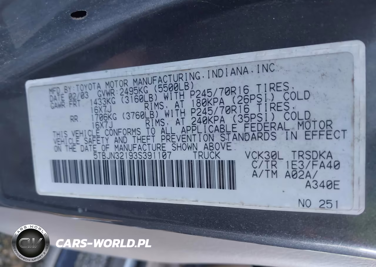 2003 Toyota Tundra VIN:5TBJN32193S391107 - 9