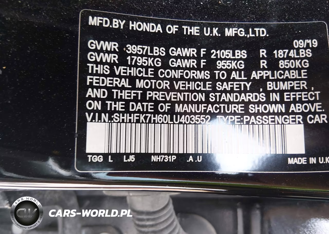 2020 HONDA CIVIC EX VIN:SHHFK7H60LU403552 - 9