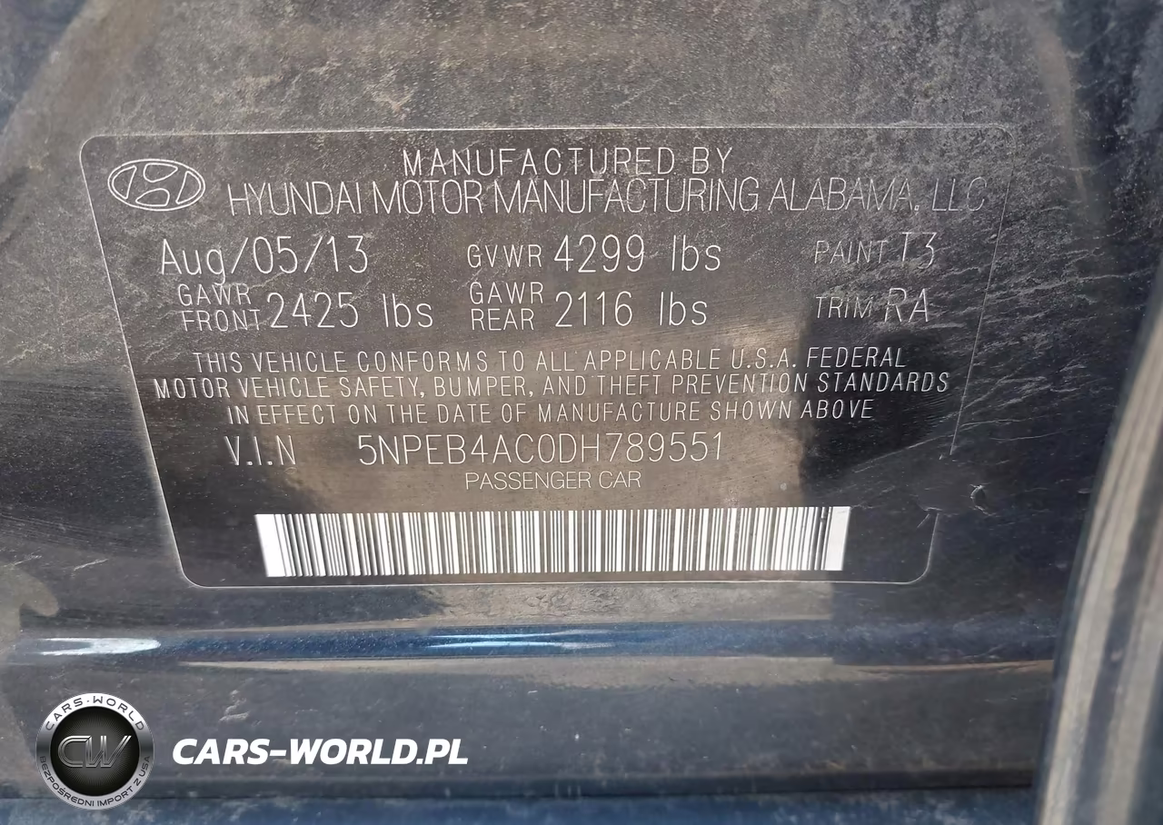 2013 Hyundai Sonata Gls VIN:5NPEB4AC0DH789551 - 9