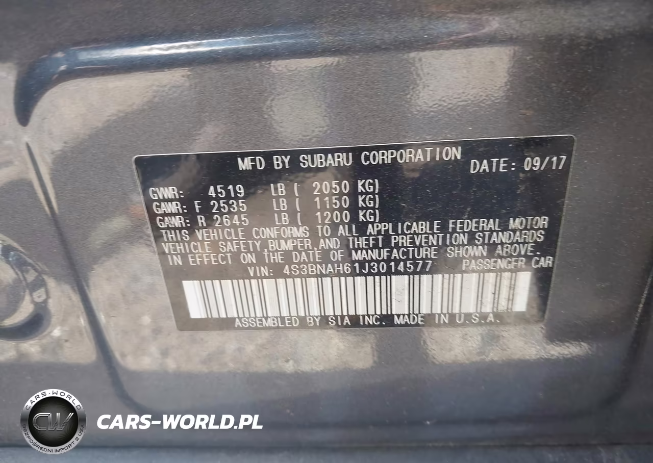 2018 Subaru Legacy 2.5I Premium VIN:4S3BNAH61J3014577 - 9