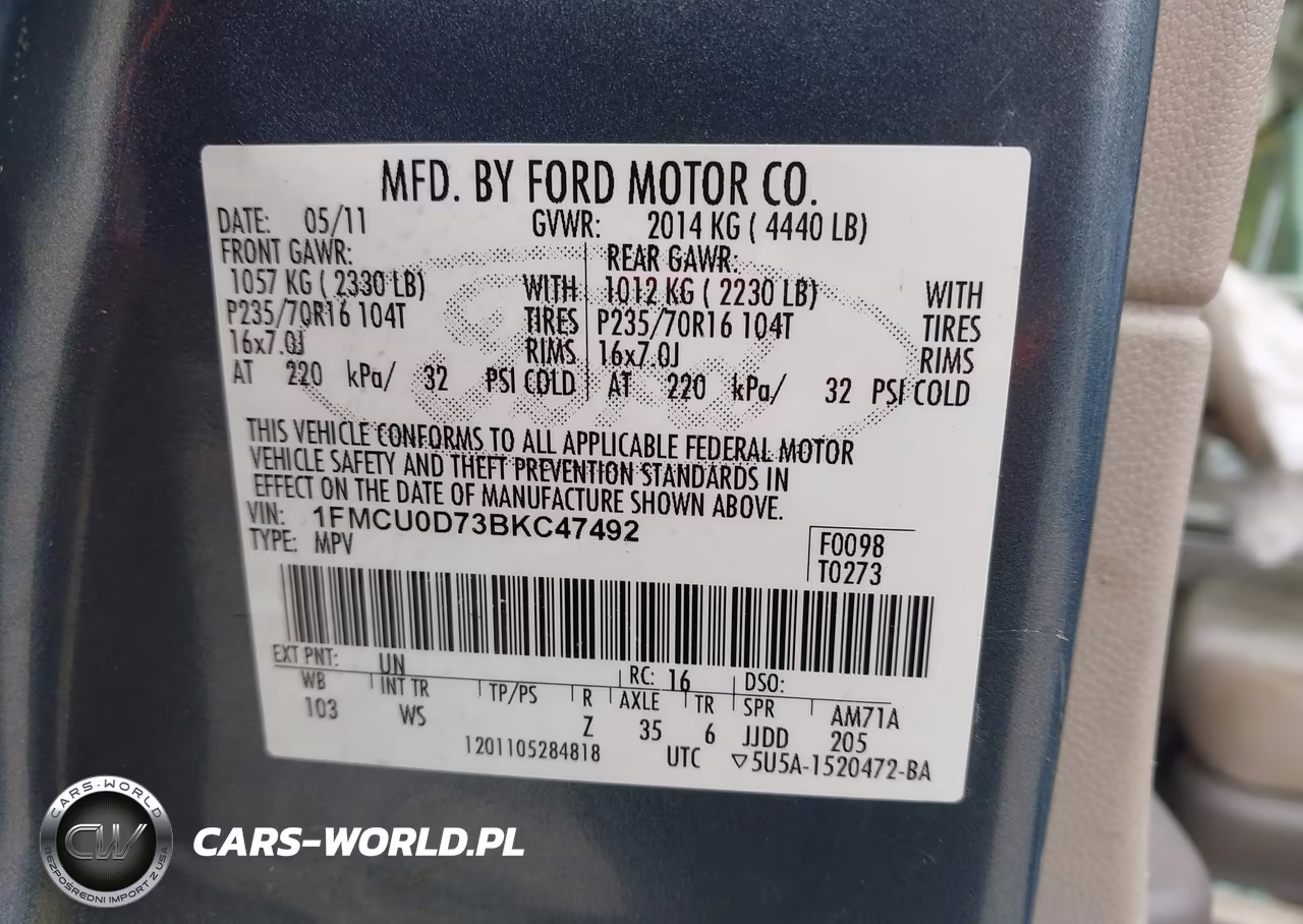 2011 Ford Escape Xlt VIN:1FMCU0D73BKC47492 - 9