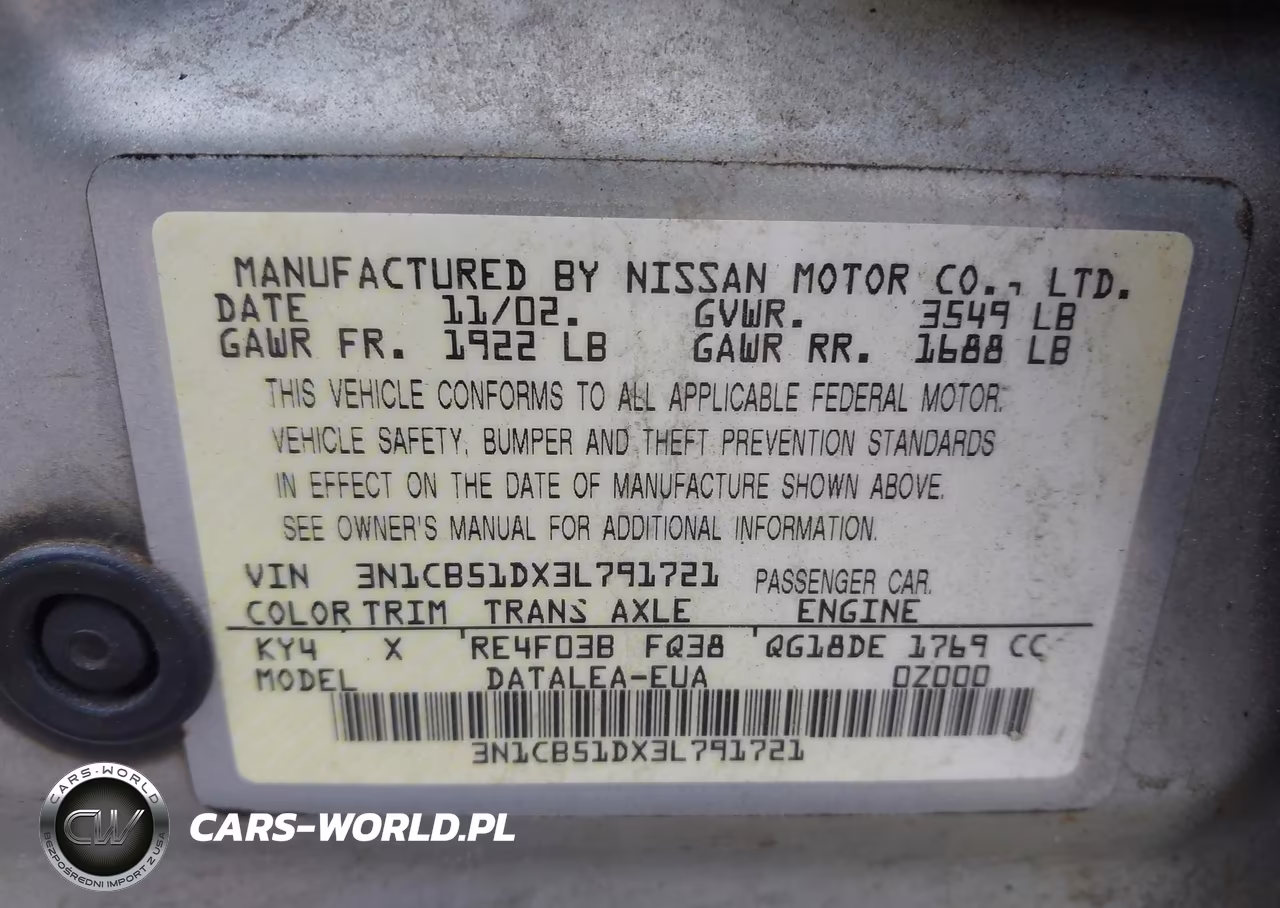 2003 Nissan Sentra Gxe VIN:3N1CB51DX3L791721 - 9