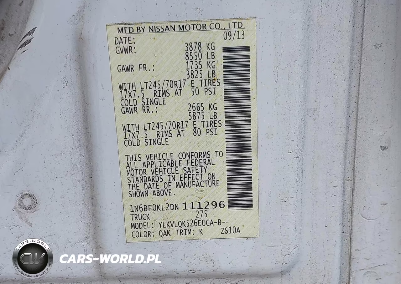 2013 Nissan Nv Cargo Nv1500 S V6 VIN:1N6BF0KL2DN111296 - 9