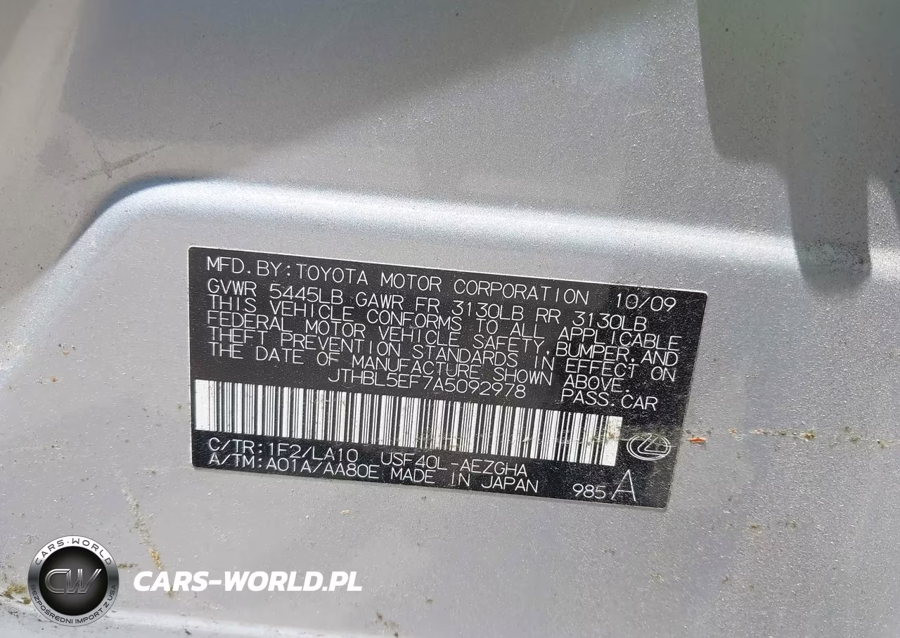 2010 Lexus Ls 460 VIN:JTHBL5EF7A5092978 - 9
