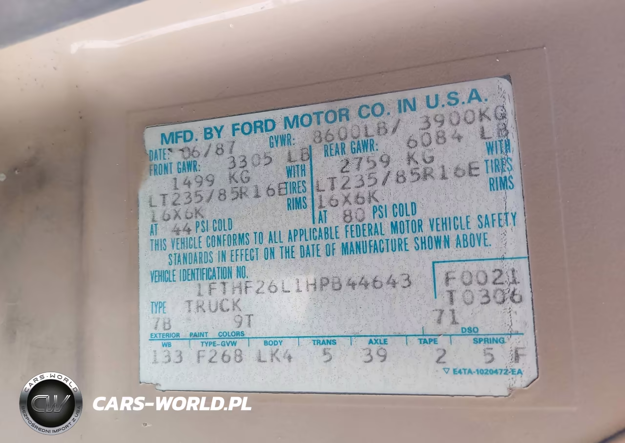 1987 Ford F250 VIN:1FTHF26L1HPB44643 - 9
