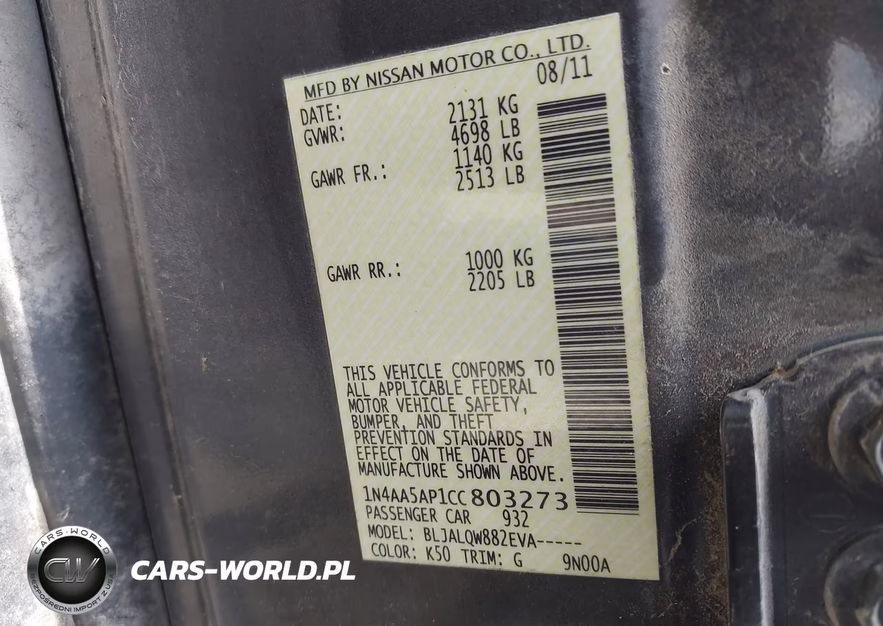2012 Nissan Maxima 3.5 S VIN:1N4AA5AP1CC803273 - 9
