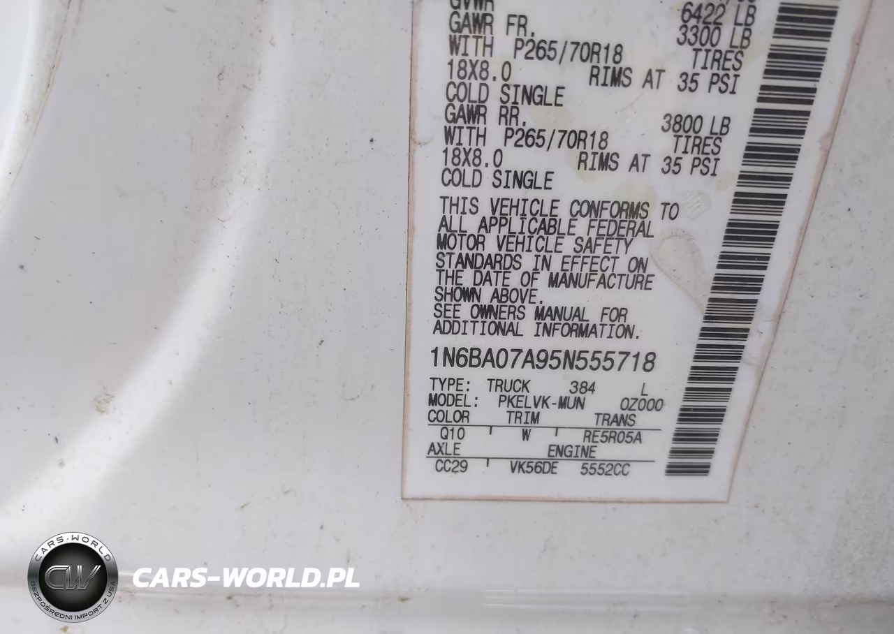 2005 Nissan Titan Le VIN:1N6BA07A95N555718 - 9