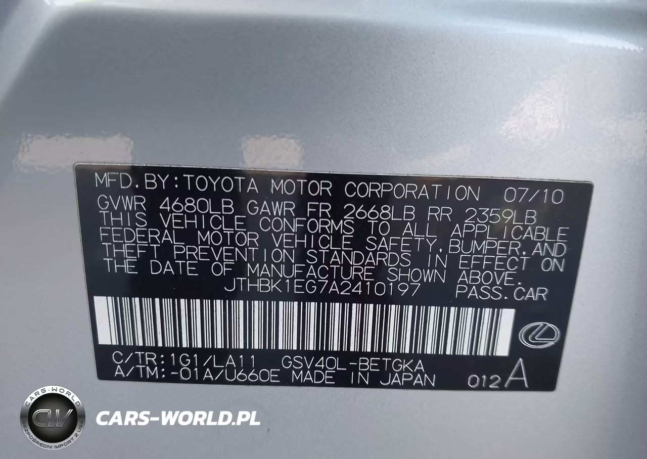 2010 Lexus Es 350 VIN:JTHBK1EG7A2410197 - 9
