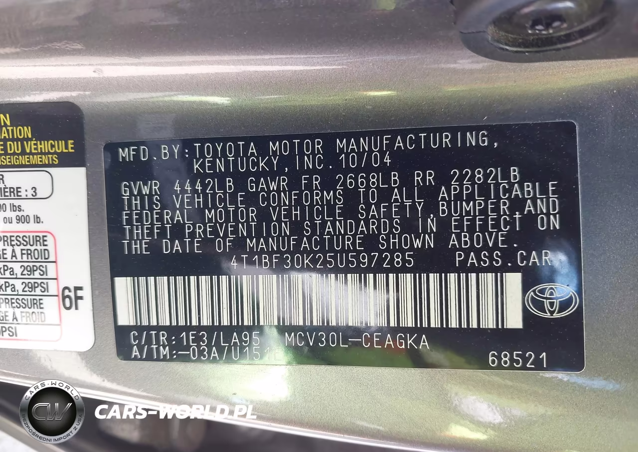 2005 Toyota Camry Xle V6 VIN:4T1BF30K25U597285 - 9