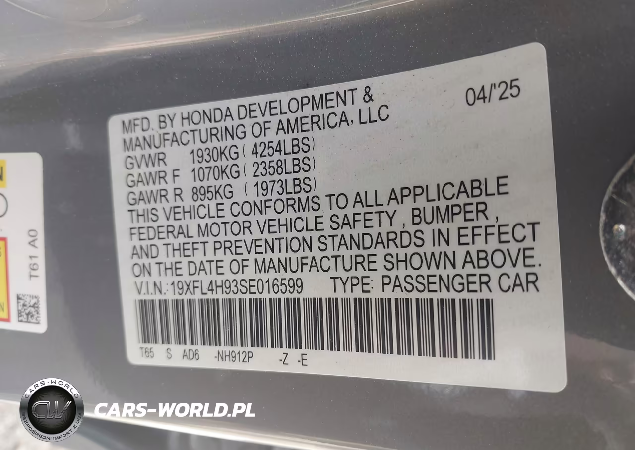 2025 Honda Civic Hybrid Sport Touring VIN:19XFL4H93SE016599 - 9