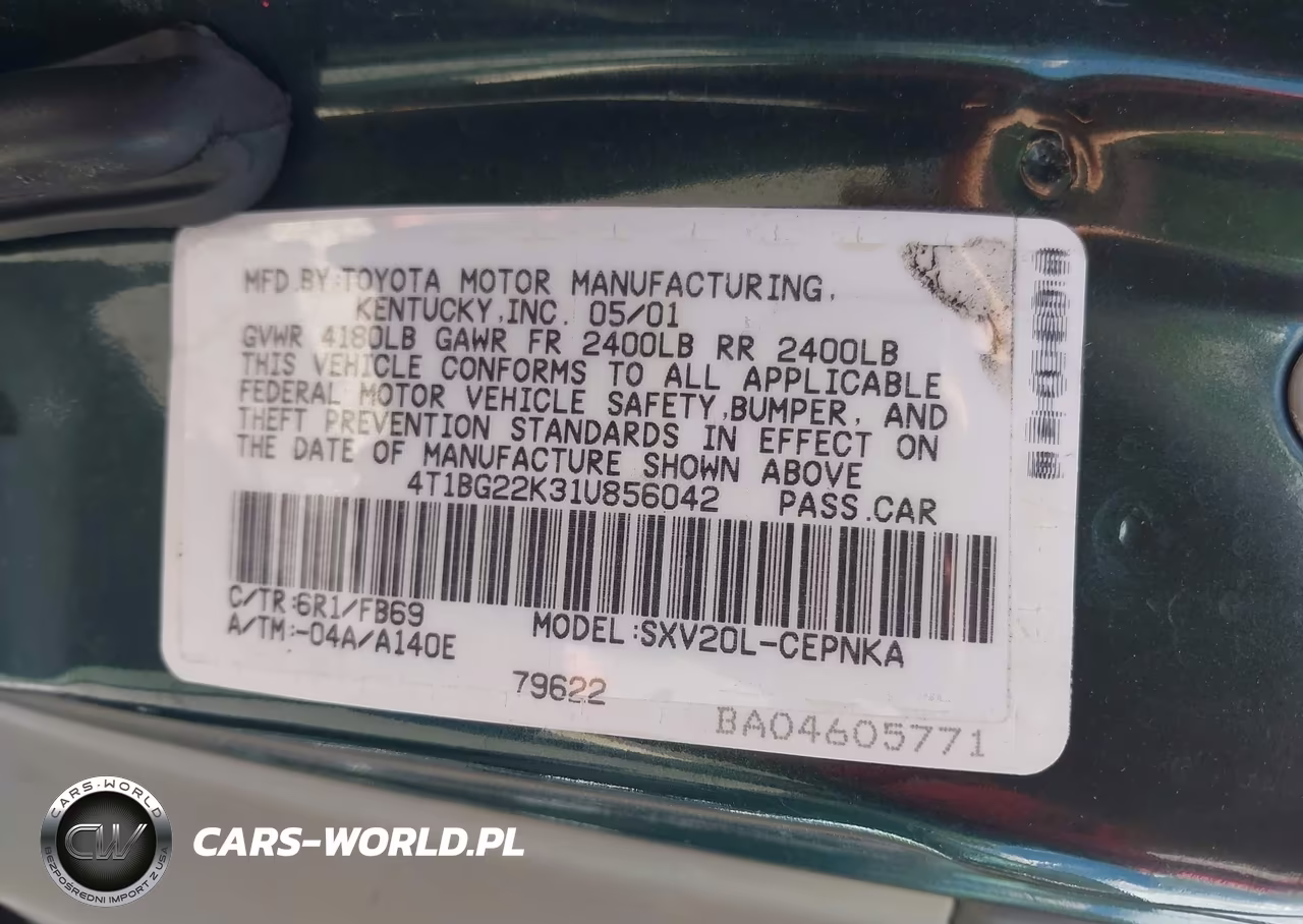 2001 Toyota Camry Le VIN:4T1BG22K31U856042 - 9