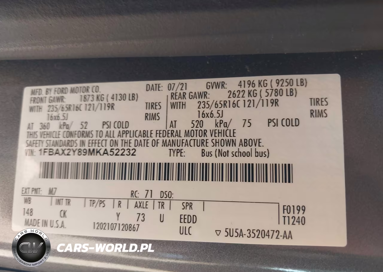 2021 Ford Transit-350 Passenger Van Xlt VIN:1FBAX2Y89MKA52232 - 9