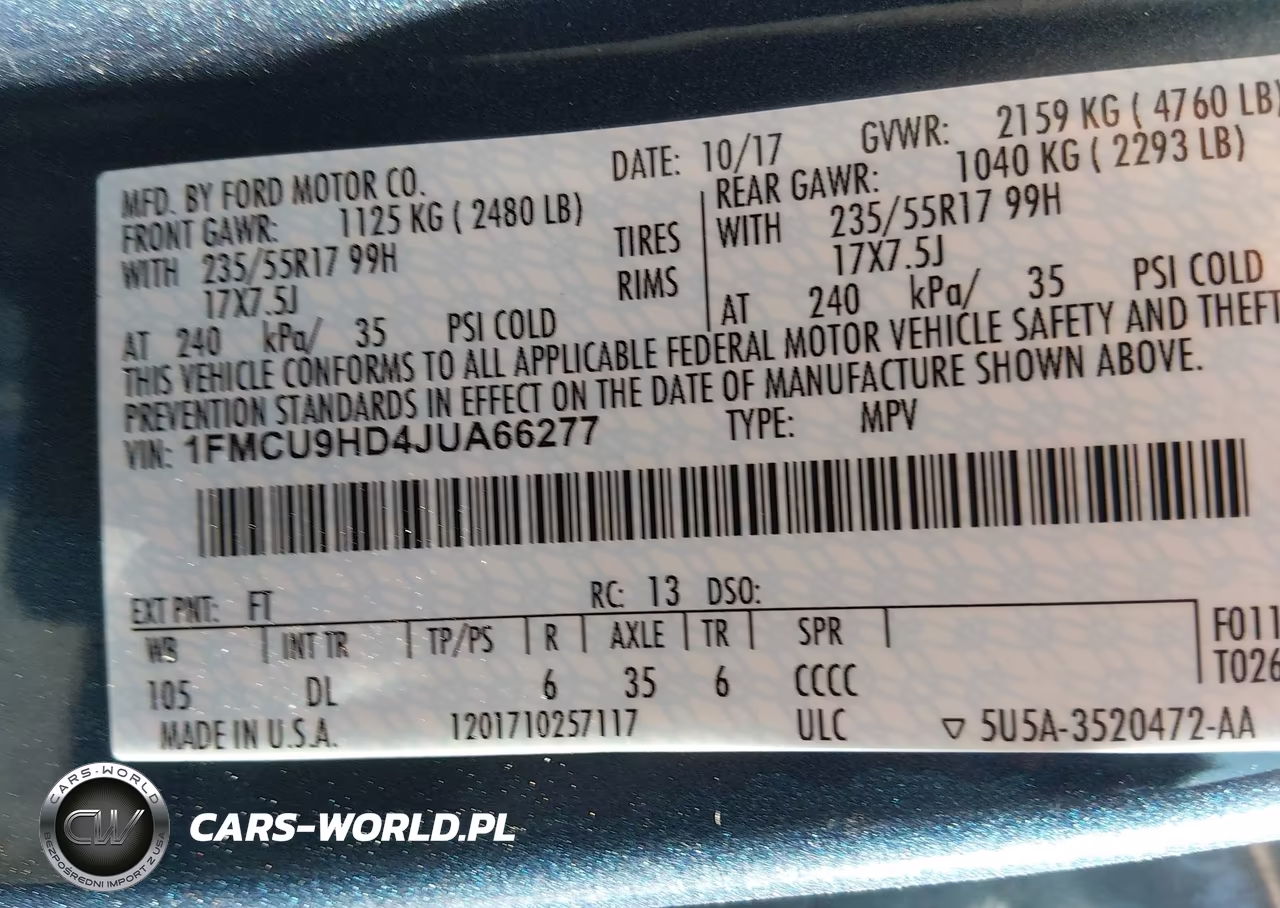 2018 Ford Escape Sel VIN:1FMCU9HD4JUA66277 - 9