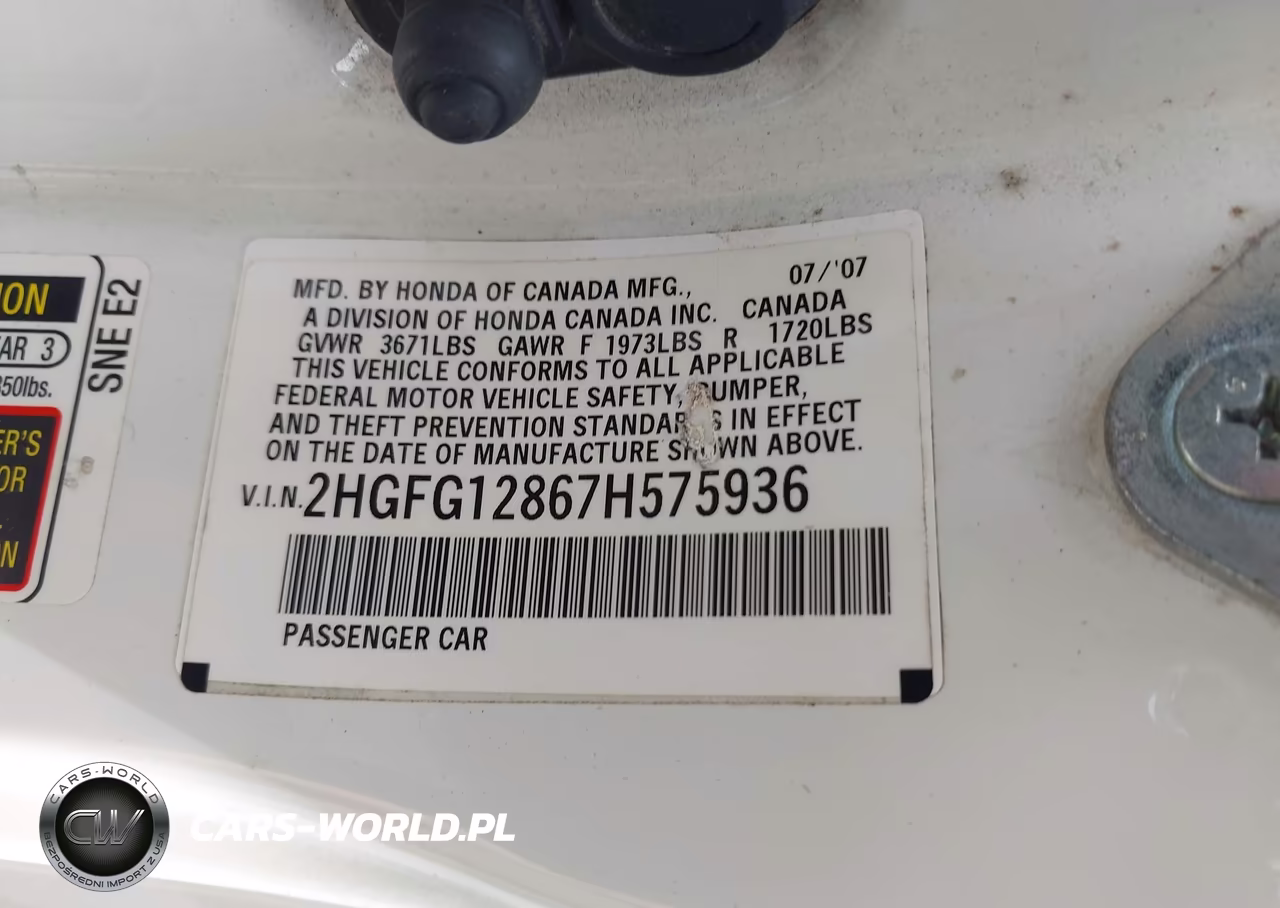 2007 Honda Civic Ex VIN:2HGFG12867H575936 - 9