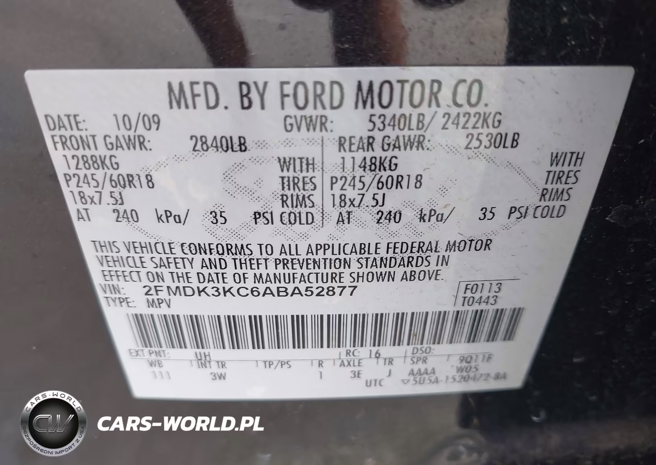2010 Ford Edge Limited VIN:2FMDK3KC6ABA52877 - 9