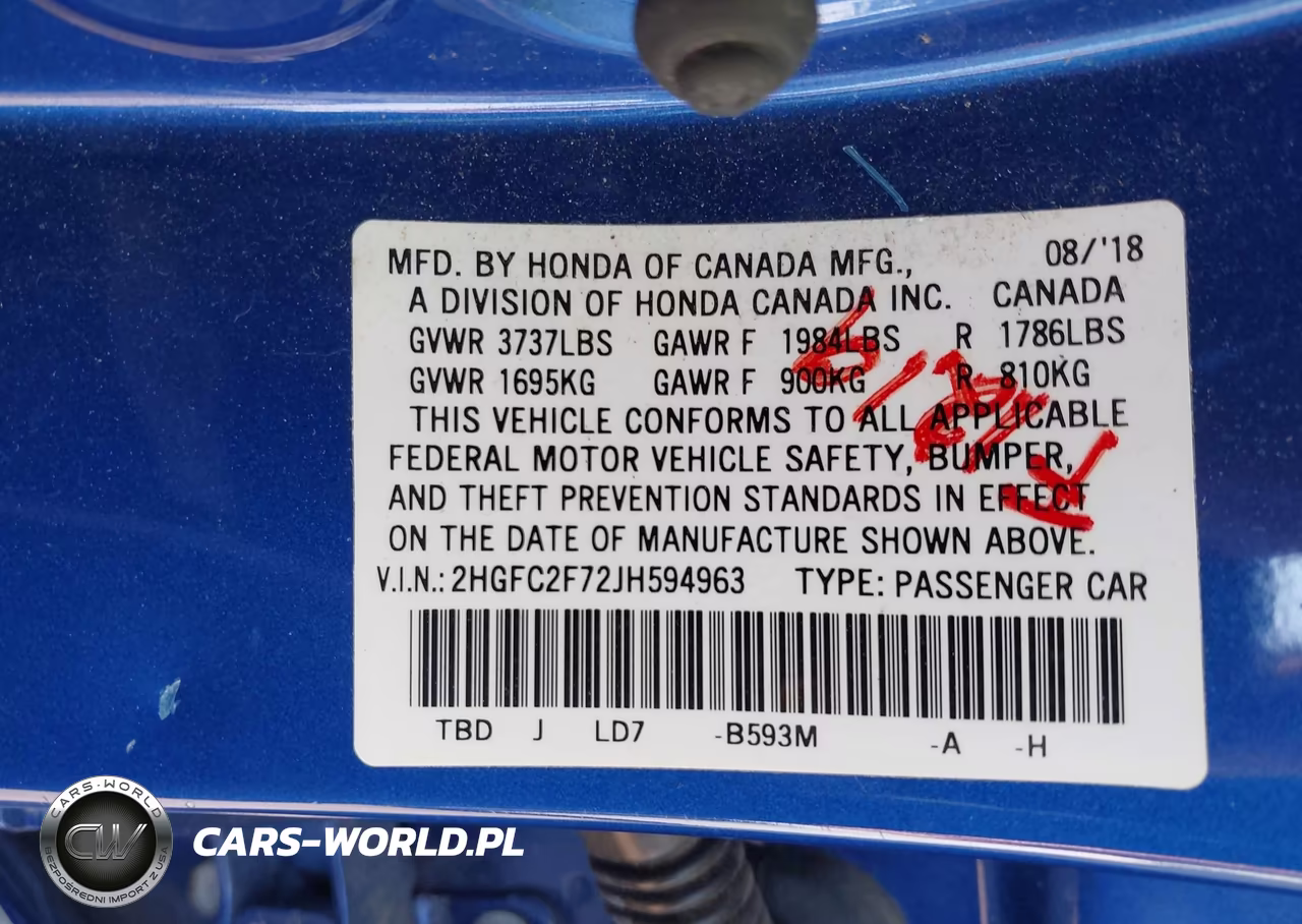 2018 Honda Civic Ex VIN:2HGFC2F72JH594963 - 9