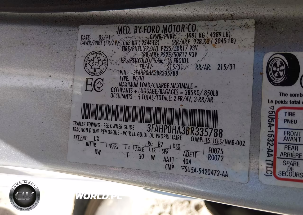 2011 Ford Fusion Se VIN:3FAHP0HA3BR335788 - 9