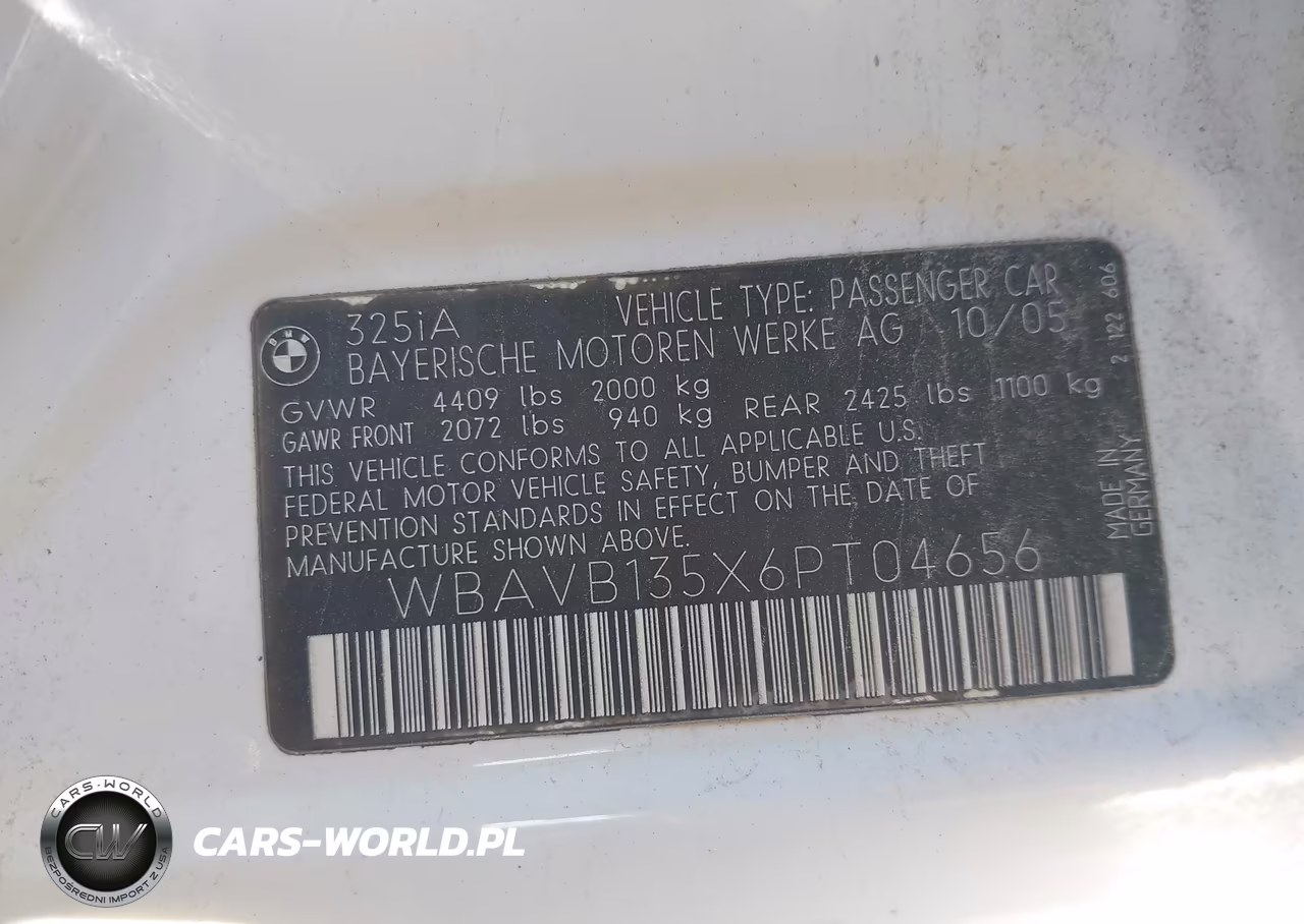 2006 BMW 325I VIN:WBAVB135X6PT04656 - 9