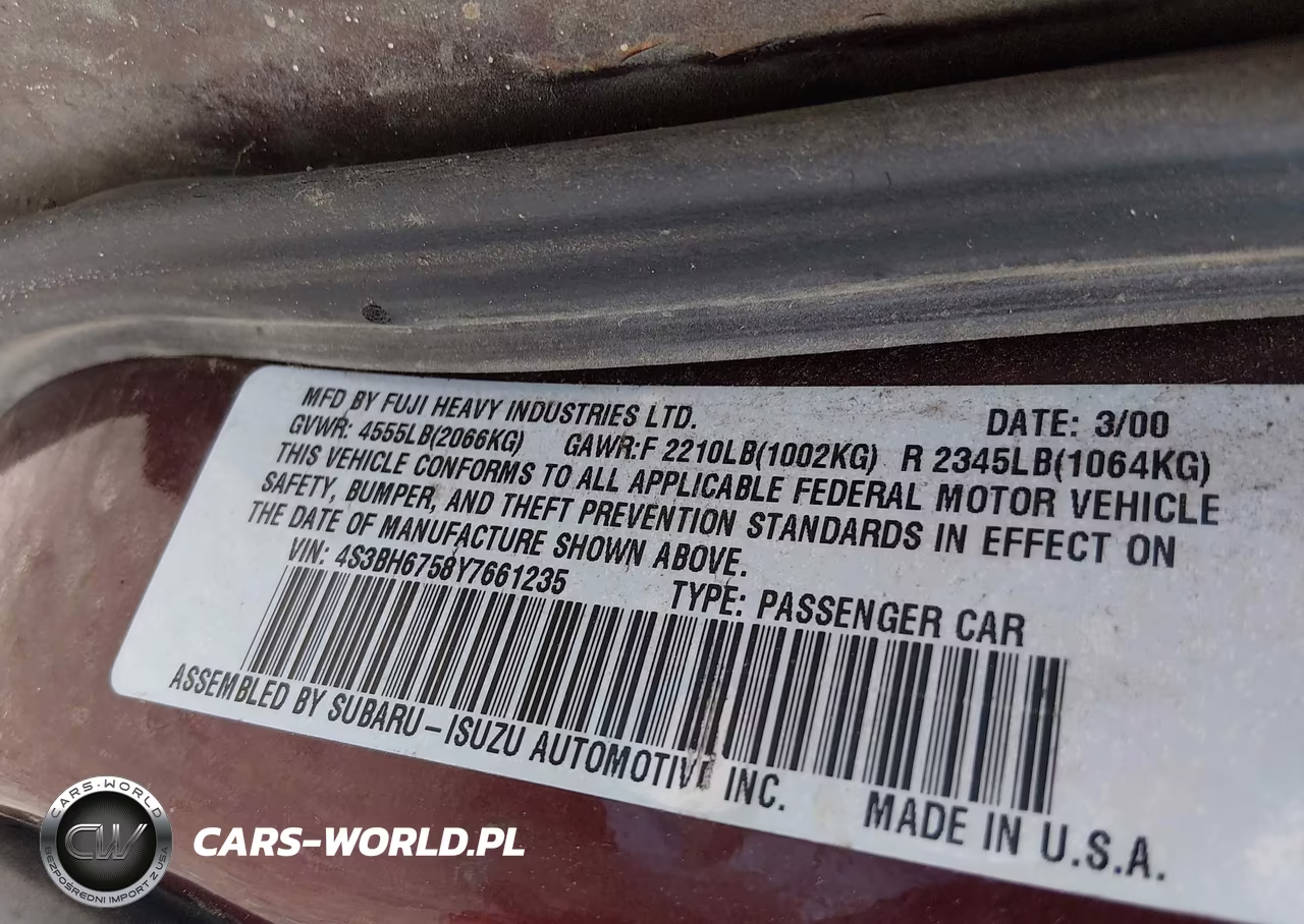 2000 Subaru Outback VIN:4S3BH6758Y7661235 - 9
