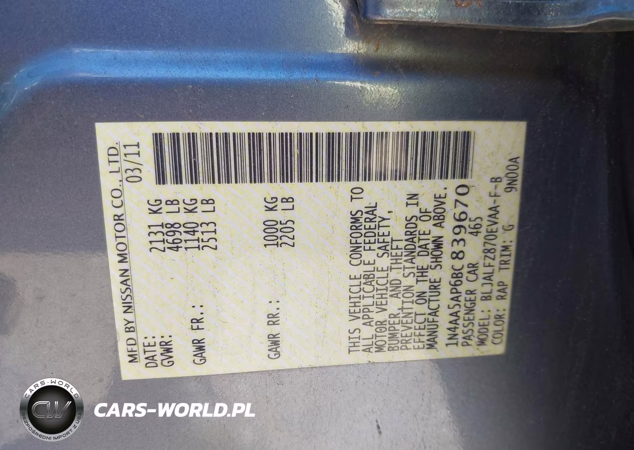 2011 Nissan Maxima 3.5 Sv VIN:1N4AA5AP6BC839670 - 9