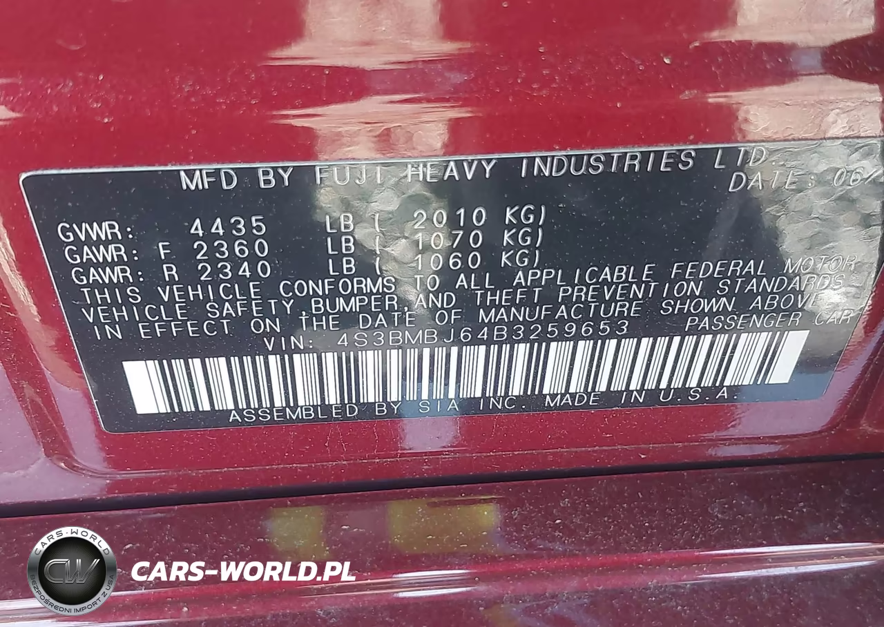 2011 Subaru Legacy 2.5I Limited VIN:4S3BMBJ64B3259653 - 9