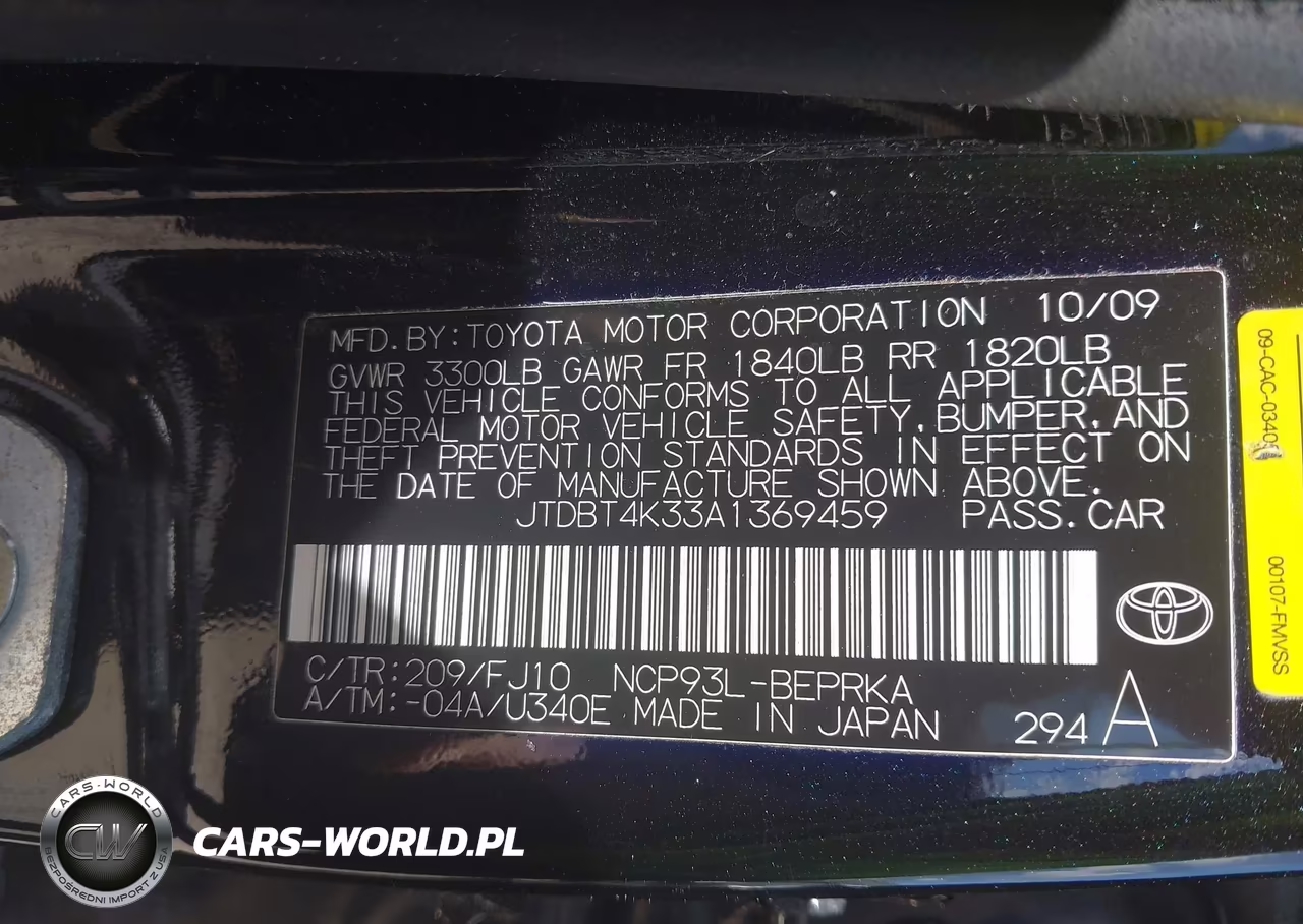 2010 Toyota Yaris VIN:JTDBT4K33A1369459 - 9