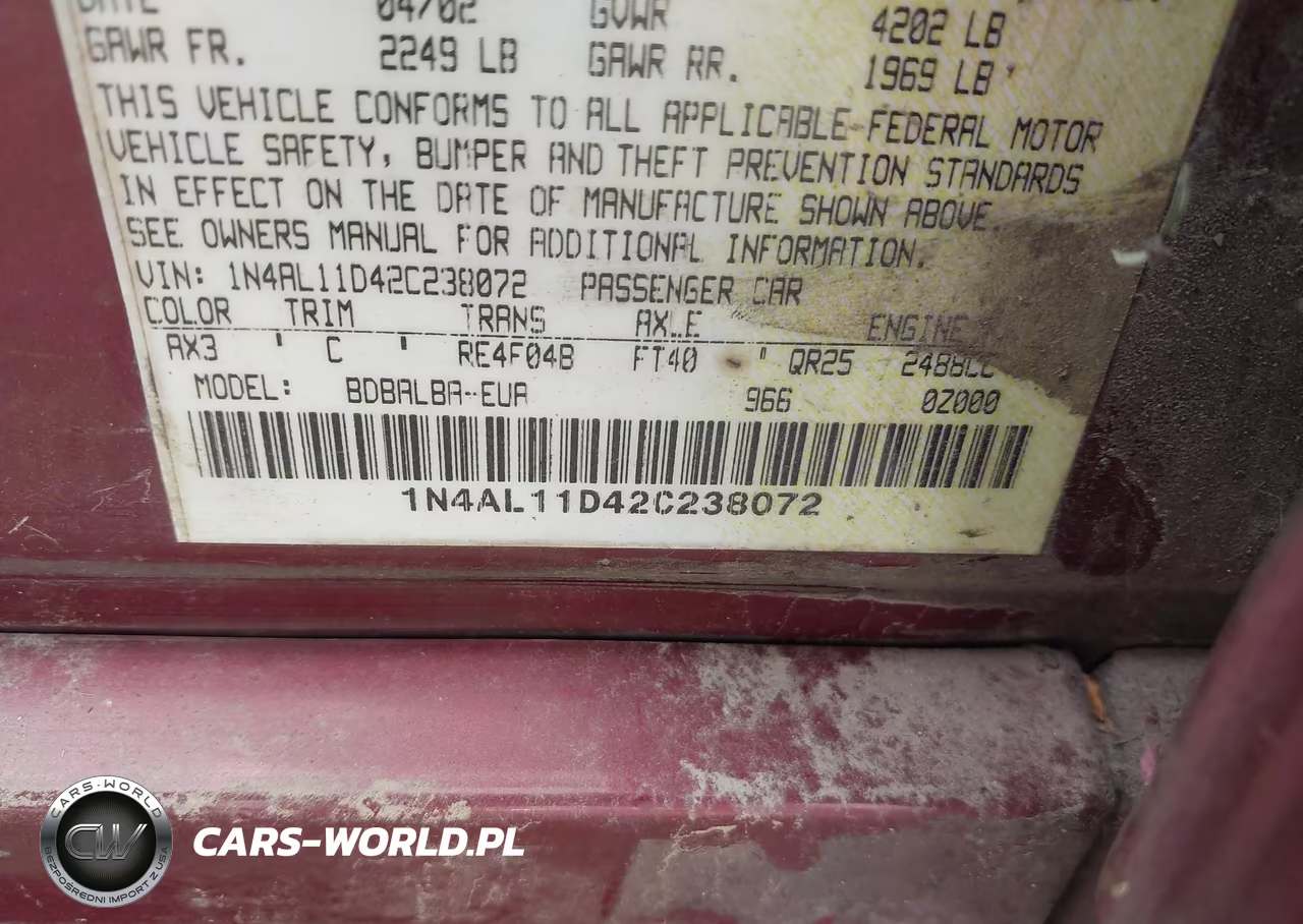2002 Nissan Altima 2.5 S VIN:1N4AL11D42C238072 - 9