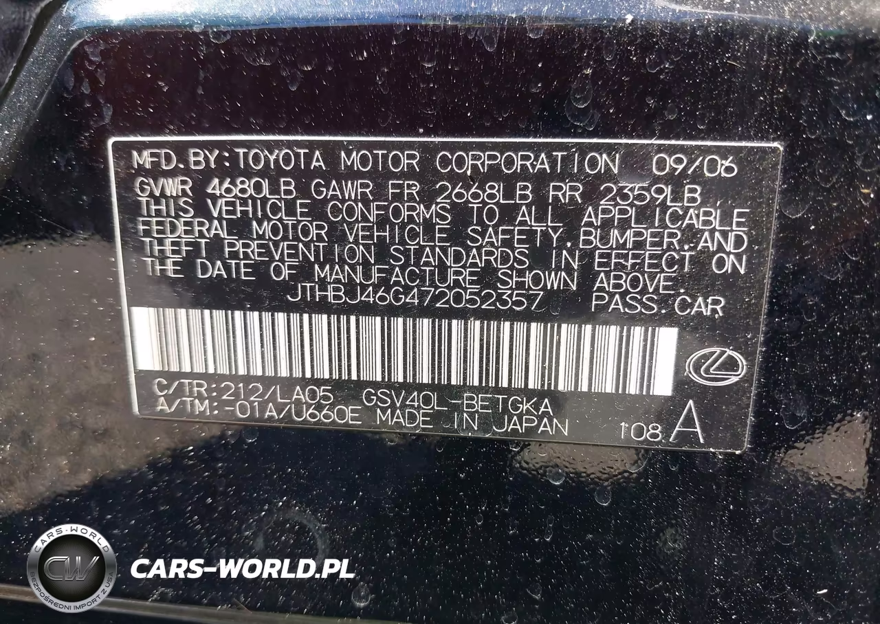 2007 Lexus Es 350 VIN:JTHBJ46G472052357 - 9