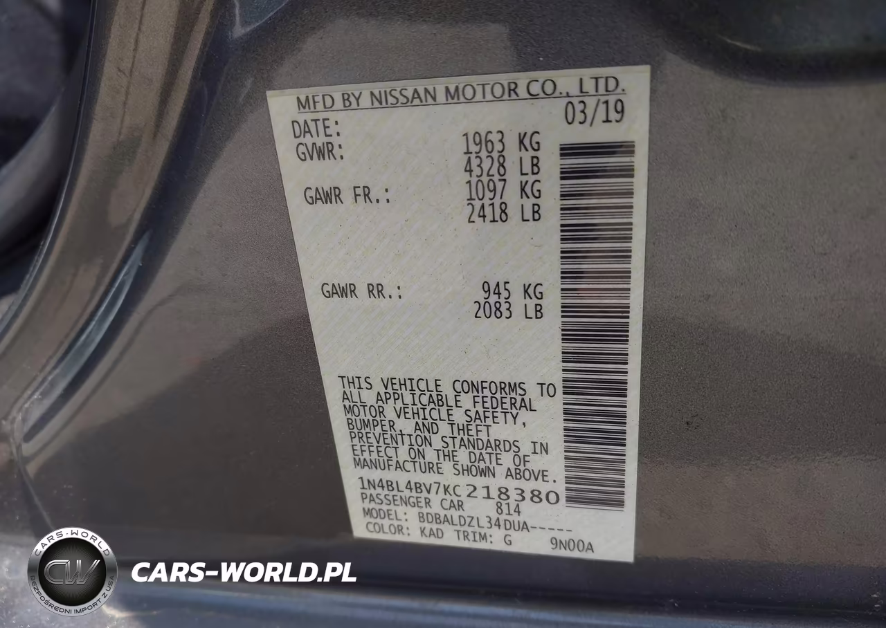 2019 Nissan Altima 2.5 S VIN:1N4BL4BV7KC218380 - 9