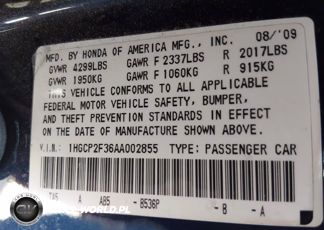 2010 Honda Accord 2.4 Lx VIN:1HGCP2F36AA002855 - 9